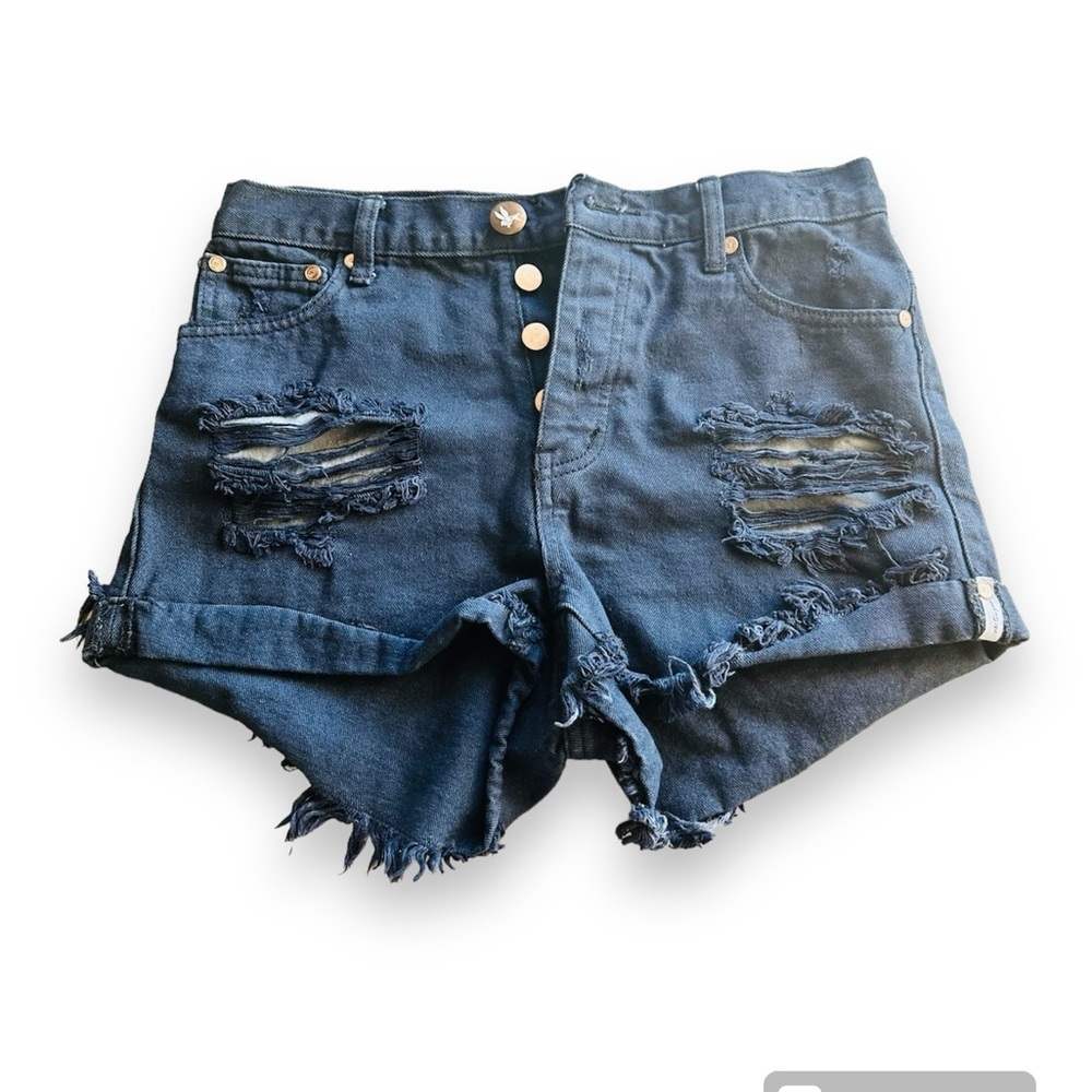 REVOLVE One by One Teaspoon distressed navy dark Blue denim shorts cut off Jean